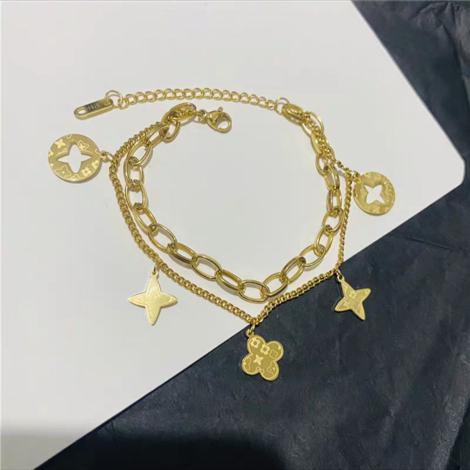 Vòng đeo tay hai lớp bằng thép không gỉ phong cách hiphop thiết kế thời trang