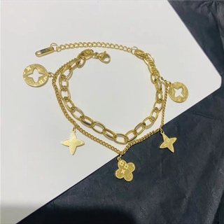 Vòng đeo tay hai lớp bằng thép không gỉ phong cách hiphop thiết kế thời trang