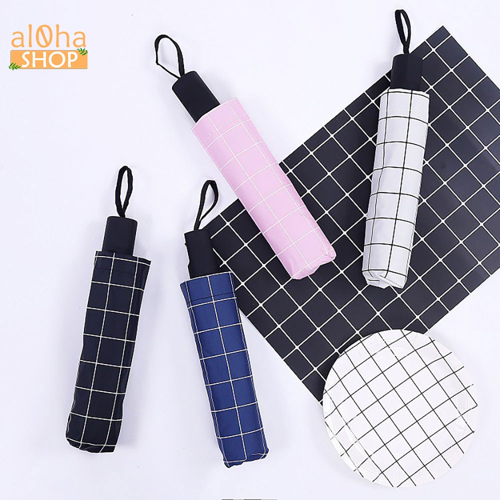 Ô dù gấp gọn hình kẻ caro chống tia UV, chống mưa, chống nắng - al0ha Shop