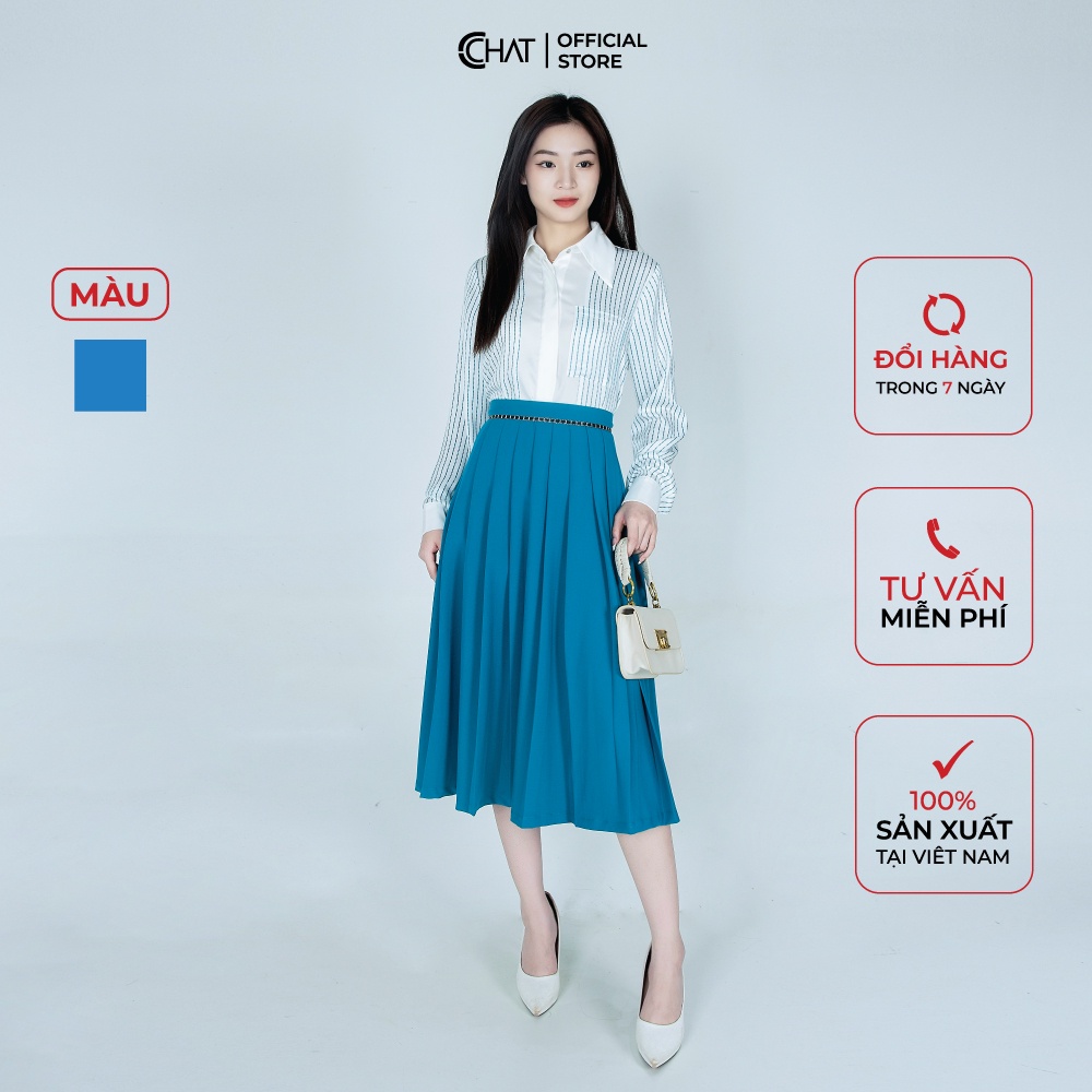 Chân Váy 𝐂𝐂𝐇𝐀𝐓 Xếp Ly Dây Đai Trang Trí Dáng Xoè Phong Cách Trẻ Trung 11CDS2034YT