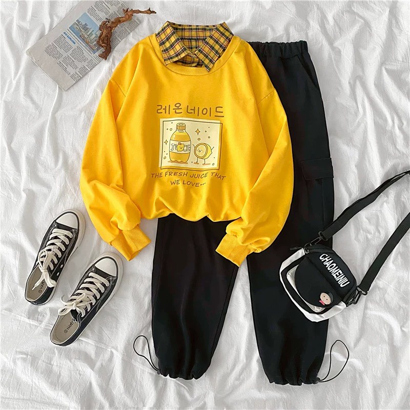 Sét bộ áo nỉ Fresh + quần bom chun , Áo nỉ Unisex from rộng, thiết kế phong cách, Sét bộ mặc ở nhà - MODY