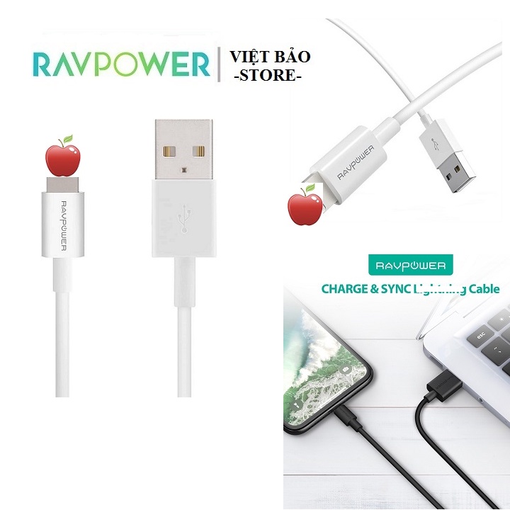 Cáp Sạc Light.ning Cho IPh.one RAVPower dài 0.9M RP-CB019 Có M.FI