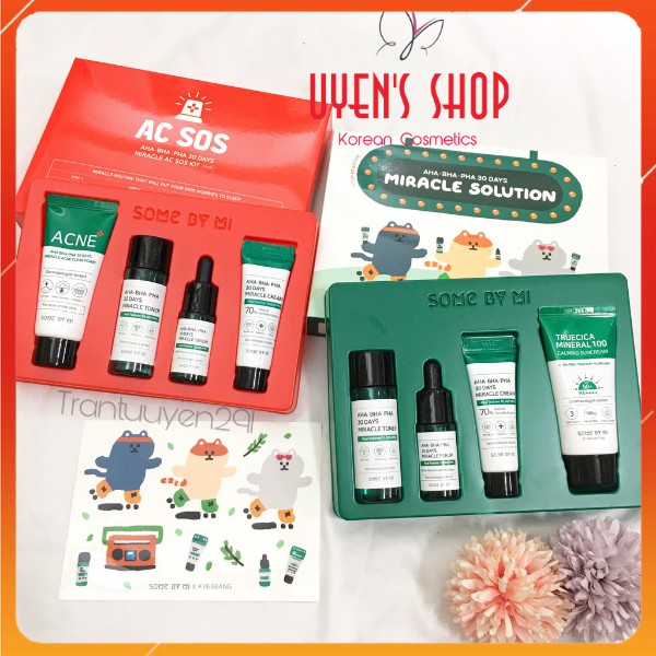 (Có lẻ) Set ngăn ngừa mụn Some By Mi AHA-BHA-PHA 30 Days Miracle Travel kit/Miracle Ac Sos/Miracle Solution