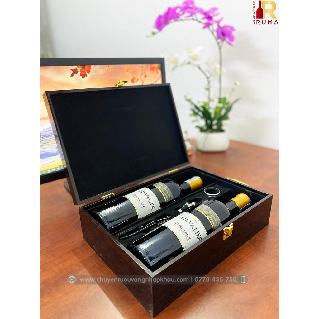 Set quà tặng 2 chai Vang Pháp Chevalier - Hộp sơn mài