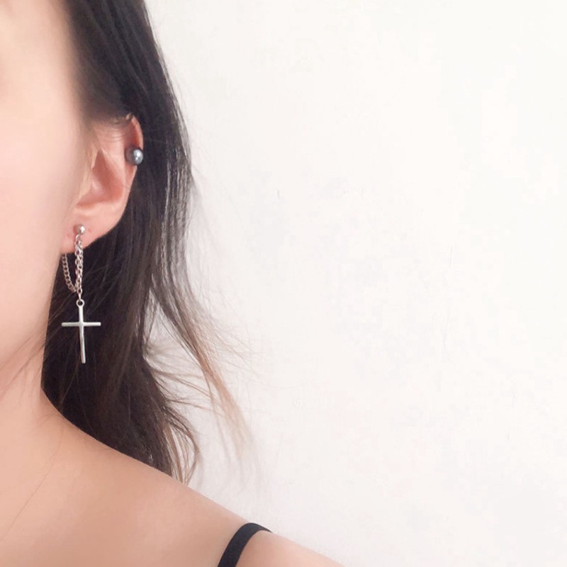 Khuyên tai dạng chuỗi hình chữ thập phong cách Harajuku thời trang cá tính