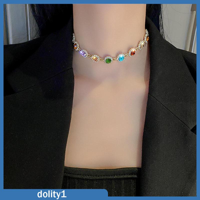 Vòng cổ Choker Mặt Pha Lê Nhiều Màu Sắc Lấp Lánh Quà Tặng Cho Nữ