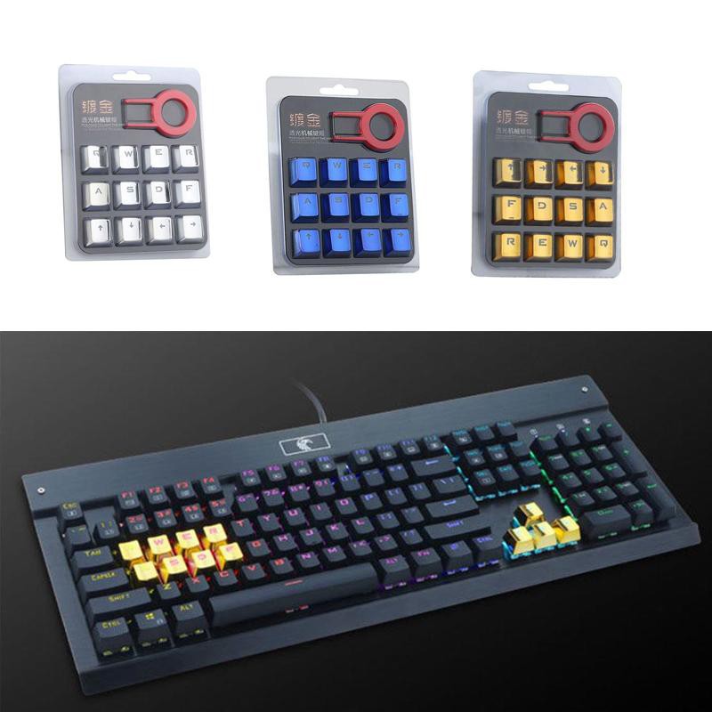 keycap xuyên led mạ vàng bạc 12 phím PBT tặng dụng cụ