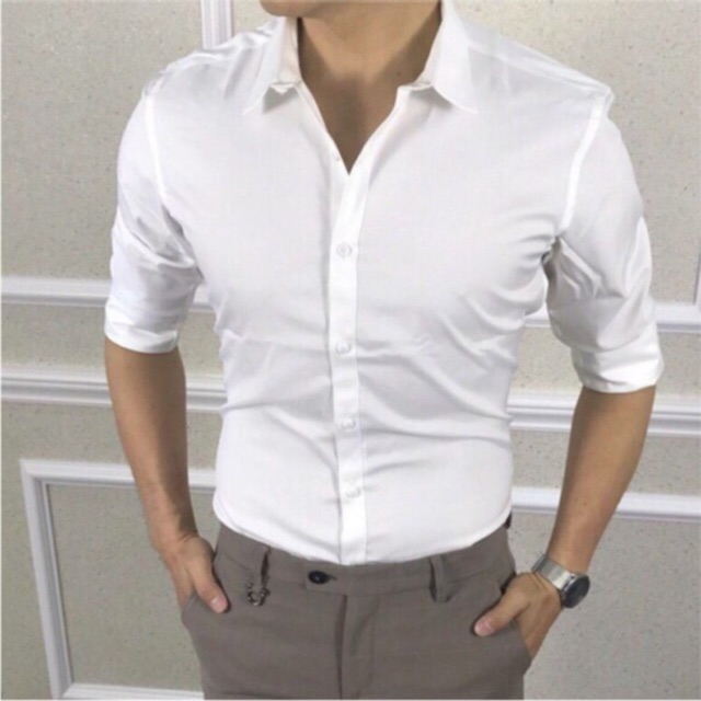 Áo sơ mi nam Kojiba trơn dài tay ôm sát người SML020