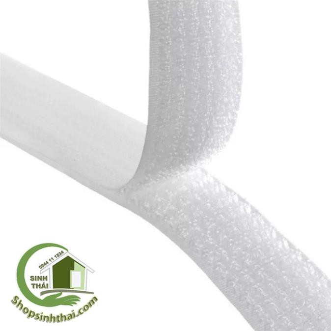 Miếng dán vải 2 mặt dán giày, túi xách -dính gai dán Xé, Băng gai dính, khóa nhám gai khổ rộng 2cm - màu trắng