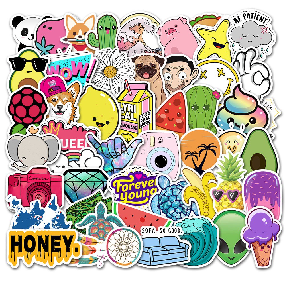Set 50 nhãn dán chống nước xinh xắn dùng làm đồ trang trí