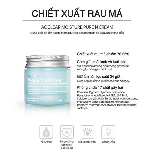 Kem dưỡng ẩm cho da dầu mụn The Plant Base AC Clear Moisture Pure N Cream