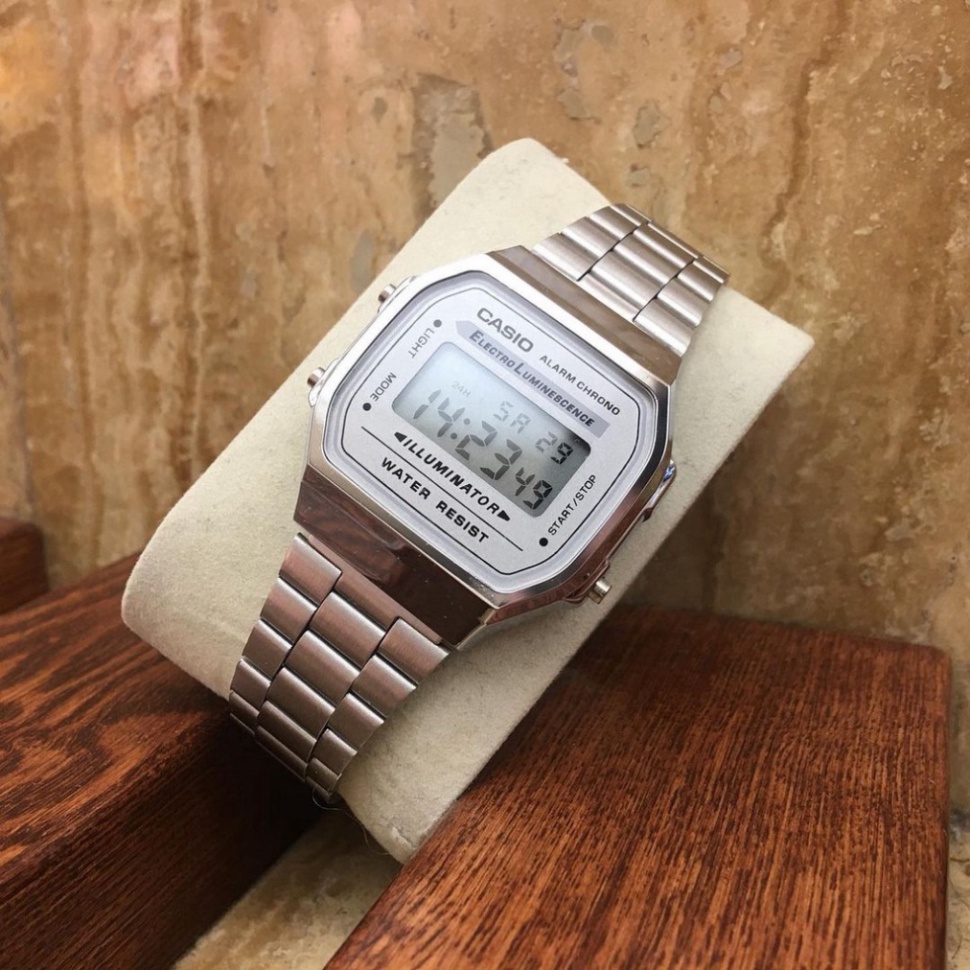 Đồng hồ nam Casio A168 Full Box cổ điển, chống nước, dây thép không gỉ, sang trọng. đồng hồ nhập ngũ.