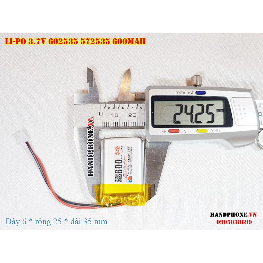 Pin Li-Po ZonCell 3.7V 600mAh 602535 572535 cho Điện Thoại, Smartwatch, Loa Bluetooth, Camera hành trình, Chuột quang