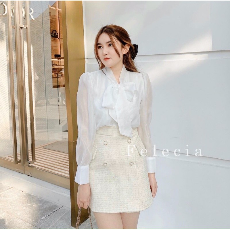 sơ mi tơ cổ nơ siêu xinh