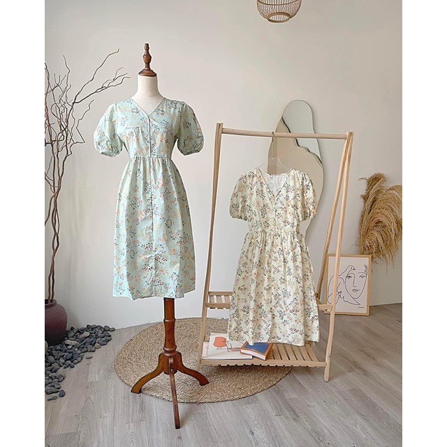 [HÀNG SẴN] VÁY THÔ HOA BABYDOLL TAY BỔNG CỔ V “DARA DRESS” TIỂU THƯ