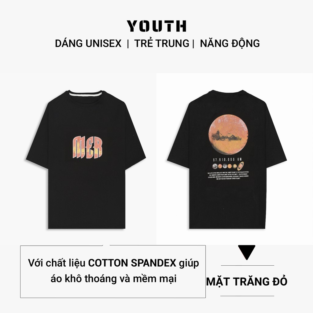 Áo thun nam nữ unisex YOUTH form rộng cổ tròn tay lỡ vải Cotton xịn FreeSize(38-65Kg) - Mặt Trăng Đỏ - AP22