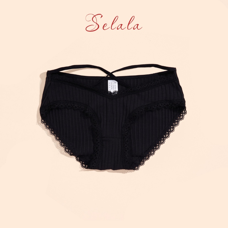Quần Lót Nữ Selala Gân Tăm Phối Ren Dây Đan Sexy QC25