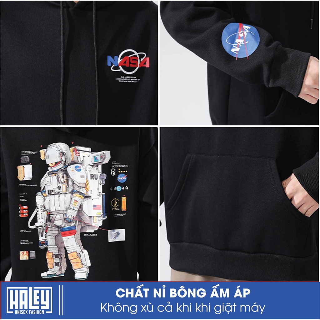 Áo Hoodie nam nữ HD110 Phi Hành Gia Nasa HALEY unisex phong cách Hàn Quốc cá tính, Chất Nỉ Dày Dặn Ấm Áp