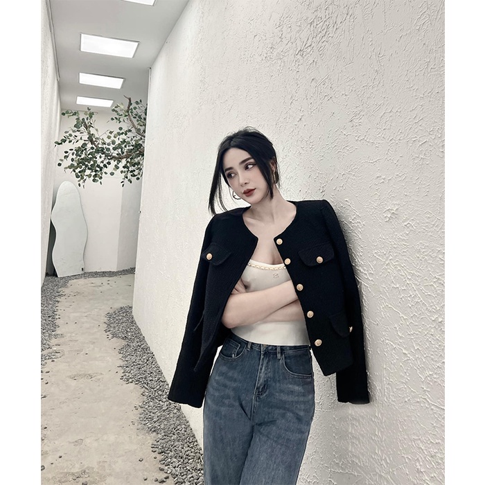 Áo Dạ TWEET Hàn Quốc Màu Be Kim Sa 2 Lớp Cao Cấp