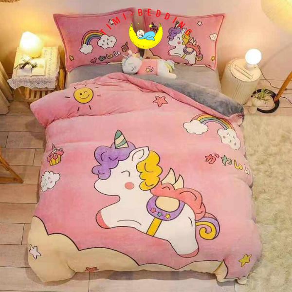 Chăn ga gối nỉ nhung 3D cao cấp hình con vật, hoạt hình cute, mềm mại và ấm áp - Timibedding
