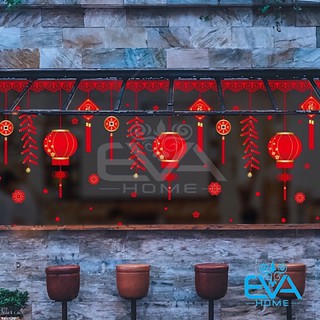 Decal Dán Tường Dán Kính Trang Trí Tết Họa Tiết Dây Treo Lồng Đen Và Dây Pháo Đón Tết XL876 M3267