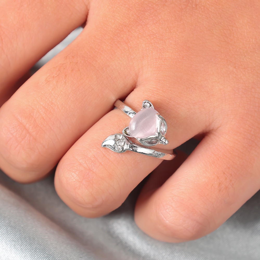 Nhẫn hở hình con cáo đính đá zircon hồng dễ thương