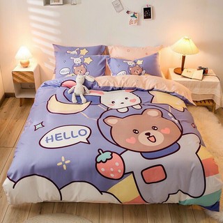 Bộ Chăn Ga Gối Cotton Hoạt Hình 3D Gấu Tím