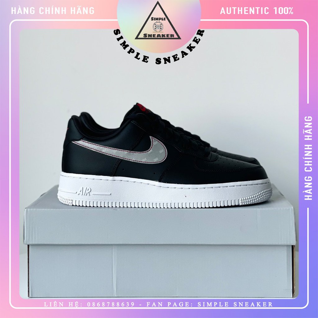 Giày Nike AF1 Chính Hãng  🔴FREESHIP🔴Nike Air Force 1 Core Black 3M - Phản Quang Cực Đẹp