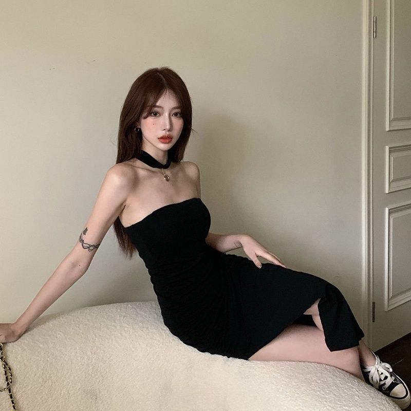 Đầm dài không tay xẻ tà IELGY phong cách retro kiểu Pháp cho nữ