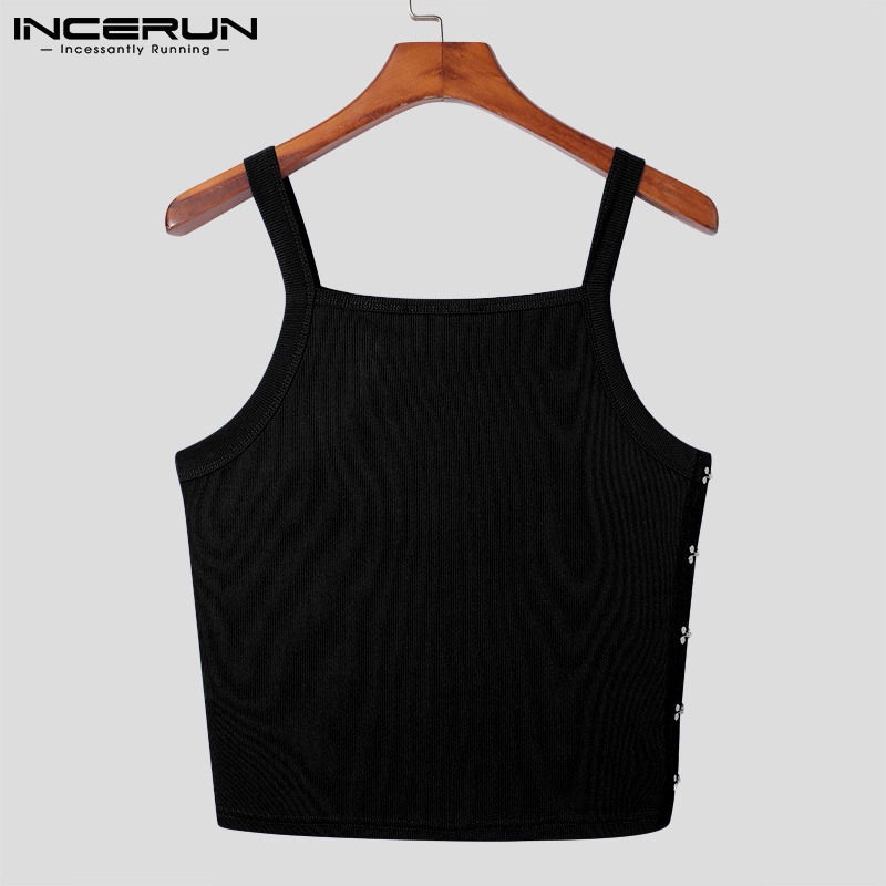 Áo thun ba lỗ INCERUN màu trơn dáng ôm có 3 màu thời trang mùa hè cho nam giới