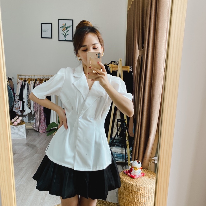 [HÀNG THIẾT KẾ] NS09 Set áo vest ngắn tay hai nút kèm quần váy siêu sang. | BigBuy360 - bigbuy360.vn