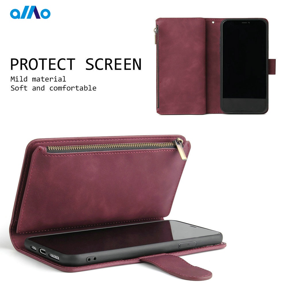 Bao da điện thoại etui dạng ví có khóa kéo đa năng cho samsung m32 a12 a22 a32 4g 5g a52 a72