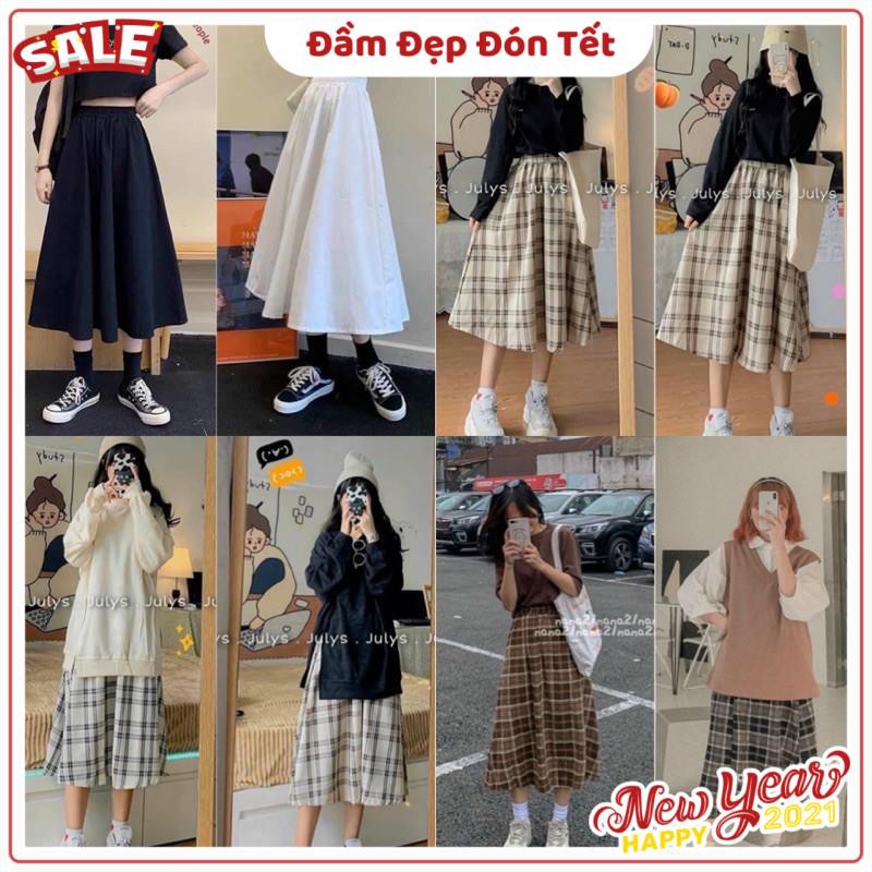 Chân Váy CARO SKIRT quốc dân form suông dài chuẩn dễ phối chất vải dày dặn lưng chun rộng có co giãn