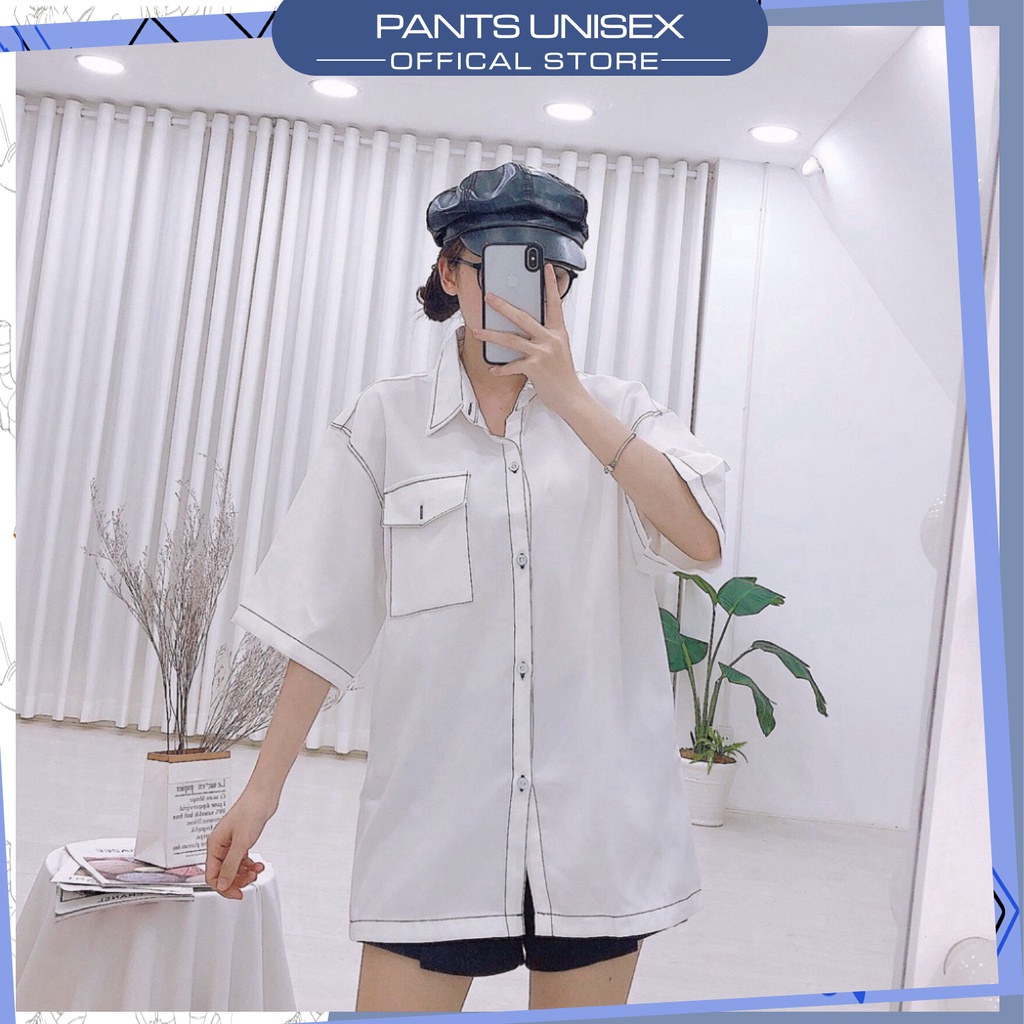 ⚡ Áo Sơ Mi Nam Tay Lỡ Viền Chỉ Nổi Phong Cách Unisex