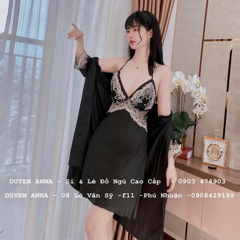 Combo Váy ngủ sexy lụa satin kèm choàng KELLY WANG SX 234 ( 45-55 kg)