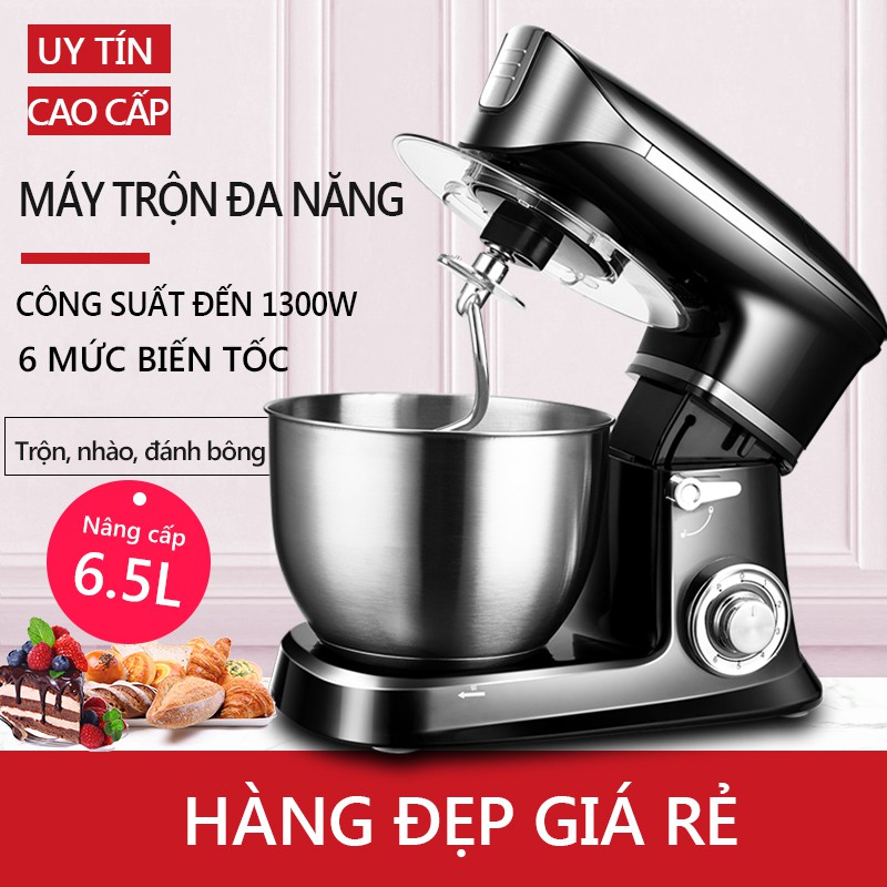 Máy đánh trứng trộn nhào bột  6.5 lít 1300W máy trộn bột đánh trứng toàn tự động màu đen  nâng cấp mới nhất