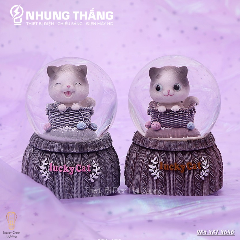 Quả Cầu Tuyết Phát Nhạc Hình Chú Mèo Siêu Dễ Thương - Thích Hợp Làm Quà Tặng Cho Các Dịp Lễ, Sinh Nhật - Tặng Pin