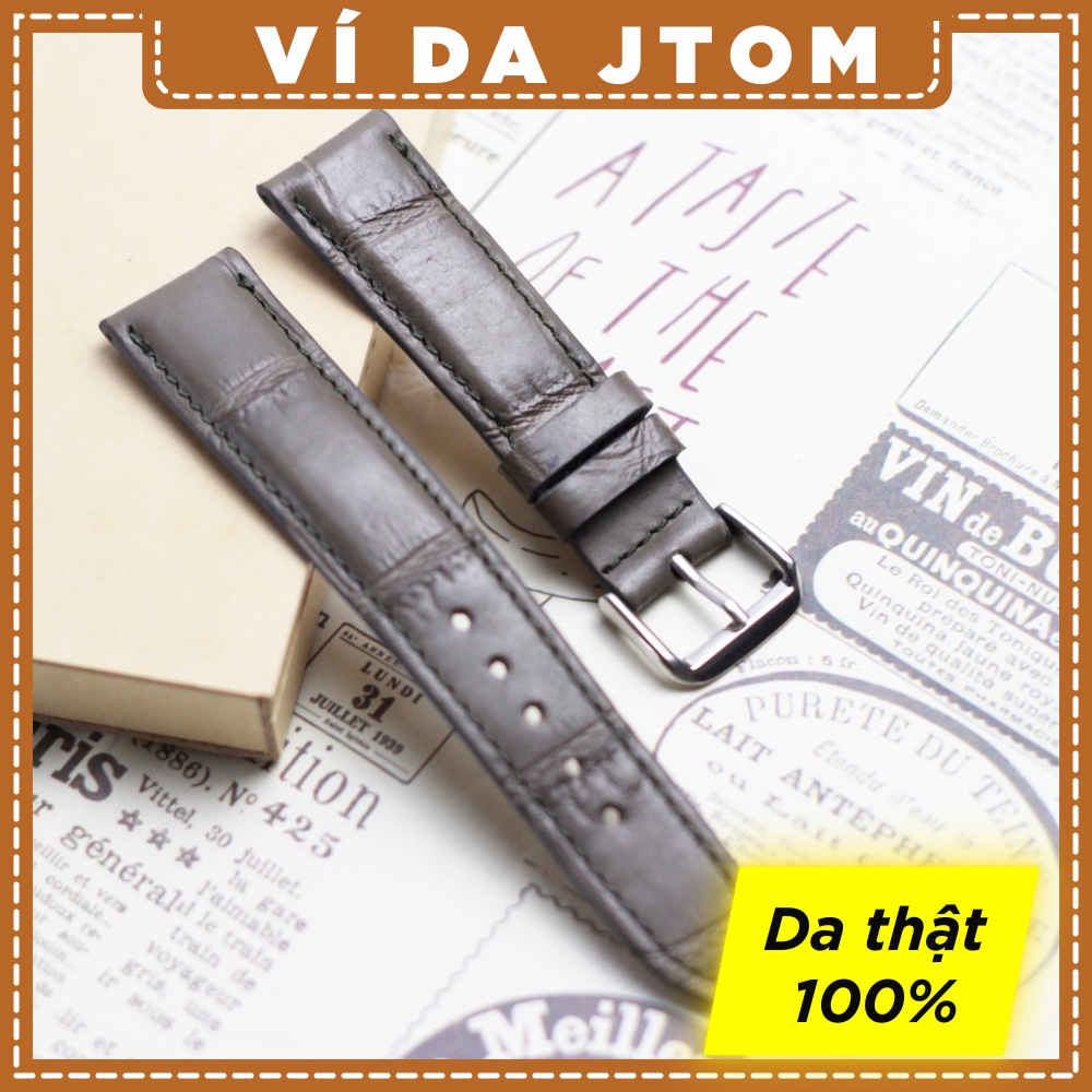 Dây đồng hồ da bò vân cá sấu AL102 (Ghi) – Size 20 Ví da JTOM - Bảo hành 3 năm