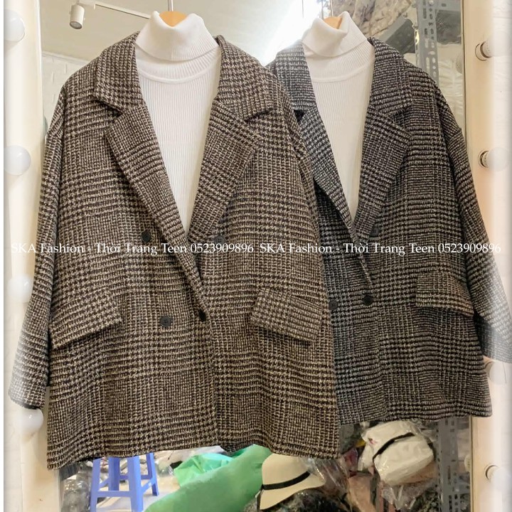 Áo Khoác Dạ Kẻ Blazer Đông Xuân 2021 Kẻ Retro 2 Lớp Loại 1 Form Rộng Ullzzang  | BigBuy360 - bigbuy360.vn