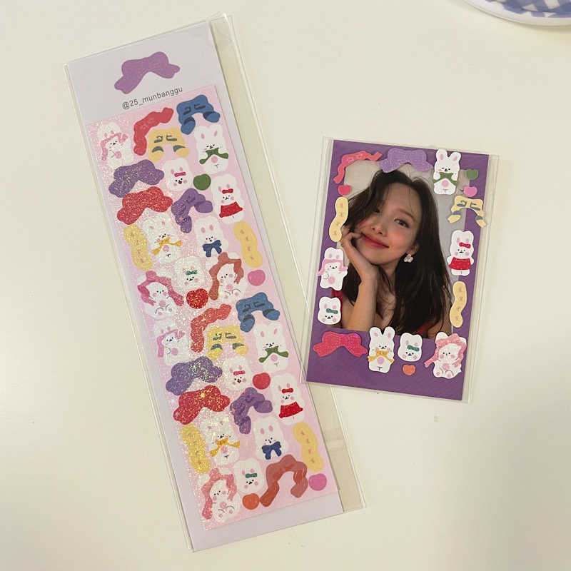 Set sticker dán trang trí sổ tay thủ công họa tiết nơ/thỏ/ngôi sao kiểu Polaroid hàn quốc