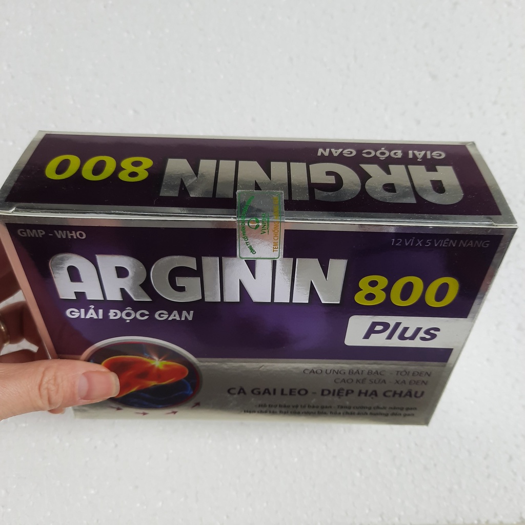 Viên uống GIẢI ĐỘC GAN ARGININ 800 PLUS - Giúp bảo vệ gan ,mát gan ,hạ men gan - Hộp 60 viên