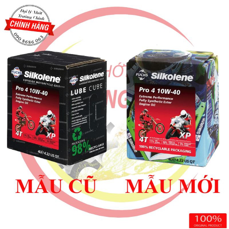 Nhớt Fuchs Silkolene Pro 4 10W 40 thùng 4L Tem 2 lớp Châu Âu Năm 2020