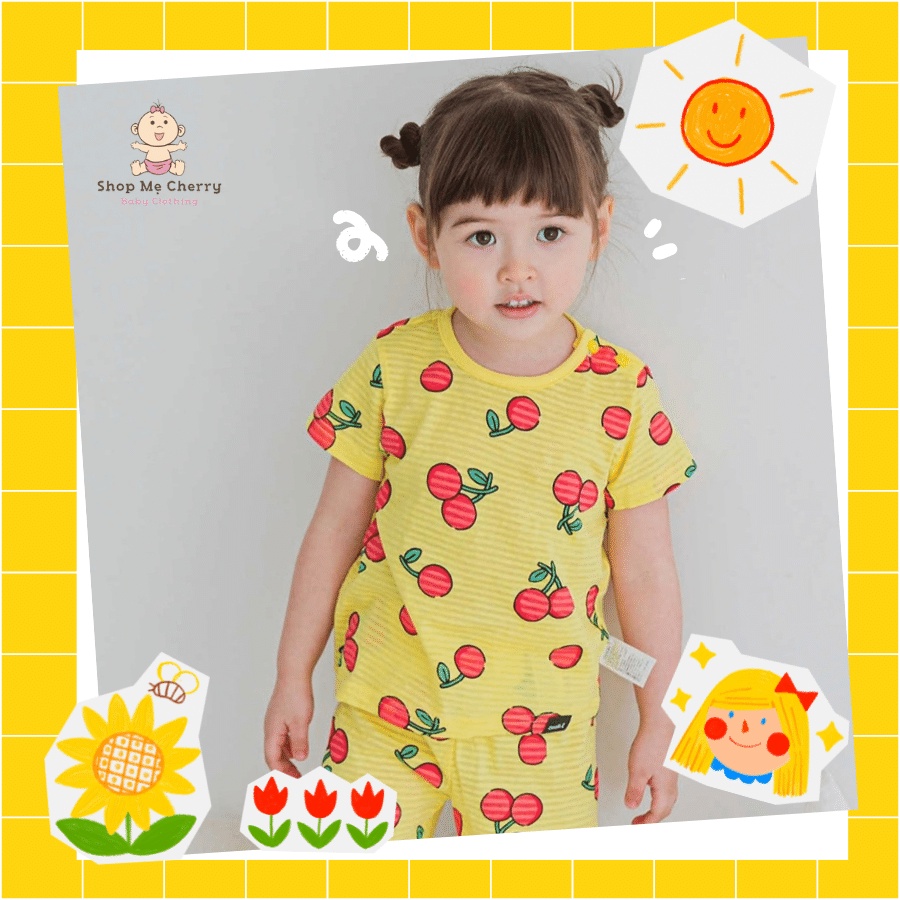 BỘ NGẮN CAO CẤP BÉ GÁI CỦA HÃNG CORDII, CHẤT COTTON GIẤY ORGANIC, MẪU CHERRY