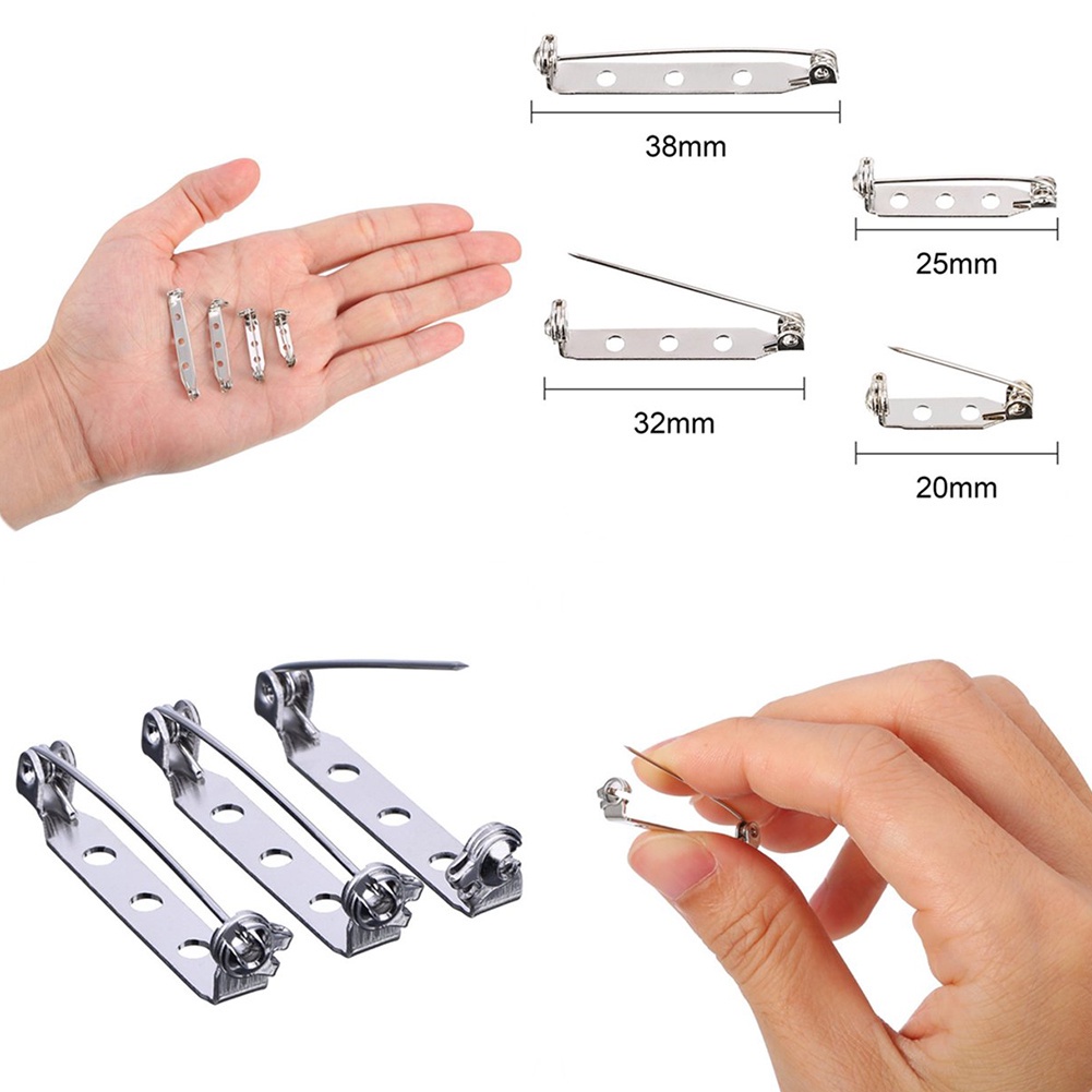 Set 10 Ghim Cài Áo 4 Kích Thước 20 mm 25 mm 32 mm Và 38 mm YR Màu Bạc