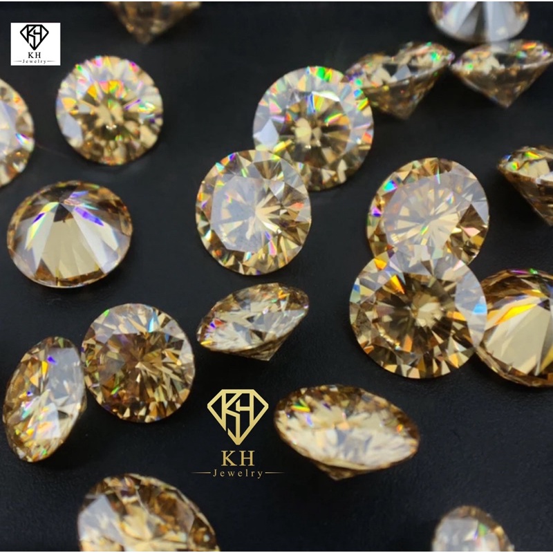 Xoàn nhân tạo Moissanite Màu Vàng Champagne Siêu đẹp 5mm-7,2mm