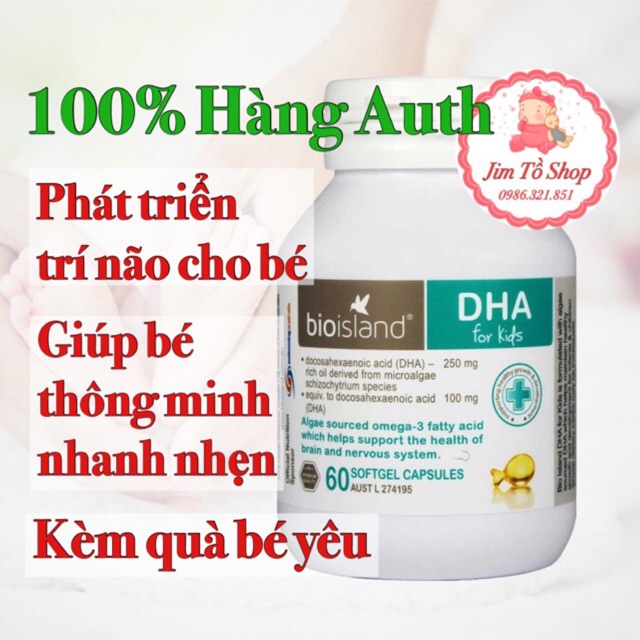 (Hiệu Qủa 100% ) DHA for kids bioisland 60 viên chuẩn U'c bí quyết cho bé yêu nhanh nhẹn và thông minh