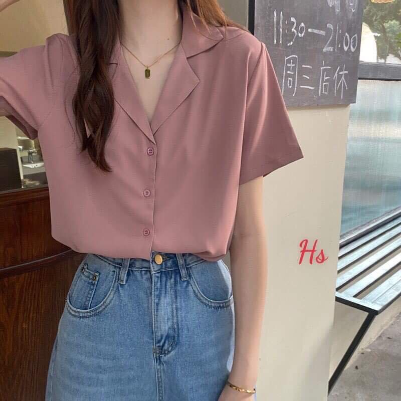 áo sơ mi ngắn tay cổ véc, áo sơ mi đũi công sở cổ vect hs