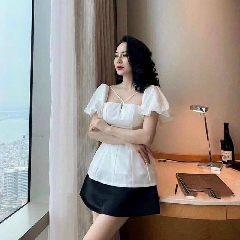 Áo Kiểu Điệu Tay Phồng Dây Chéo Thanh Lịch (Hàng Có Sẵn, Ảnh Thật) BIGOMALL