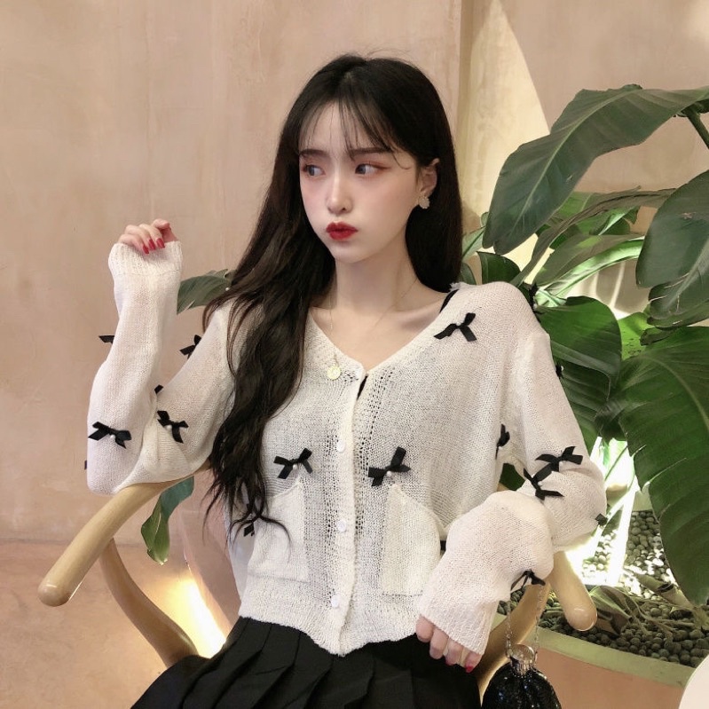 Áo Khoác Len Đính Nơ Hạt Ngọc Cực Xinh