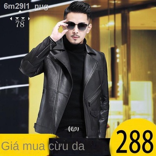 [ HOT Sale ]✓♞Áo khoác da mới Haining xe máy nam phù hợp với cổ ngắn cừu mỏng đẹp trai giản dị